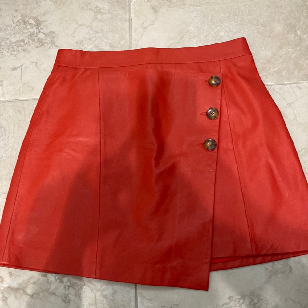NEW with tags JOIE orange leather skirt Size 8